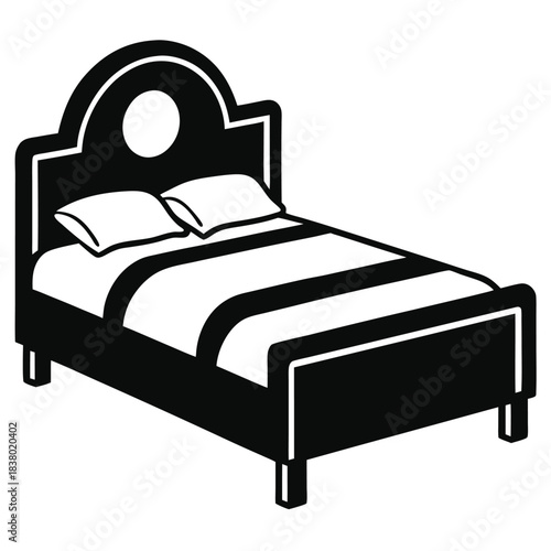 bed in a hotel black and white silhouette on white background
