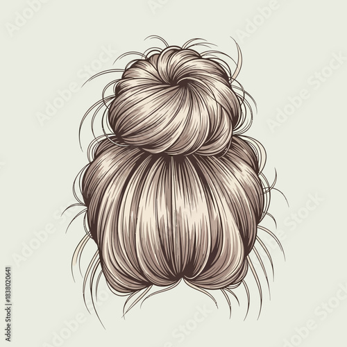 Vector Illustration of Hair Bun in Realistic Organic Style with Blonde Shades for Fashion and Beauty Design