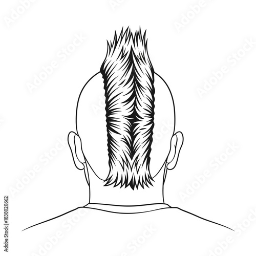 Minimalist Vector Illustration of a Mohawk Hairstyle in Black and White with Geometric and Organic Elements in Modern Style