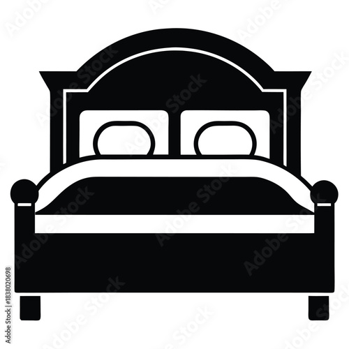 bed in a hotel black and white silhouette on white background
