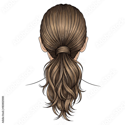 Vector Illustration of Brown Wavy Hair Back View in Minimalist Style for Beauty and Fashion Design