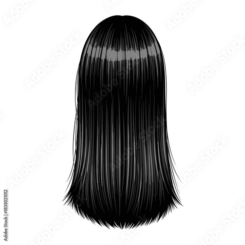 Vector Illustration of Black Hair with Straight Cut in Modern Minimalist Style