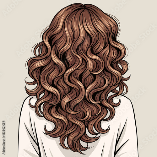 Vector Illustration of Curly Hair in Organic Style with Brown Shades for Fashion and Beauty Branding