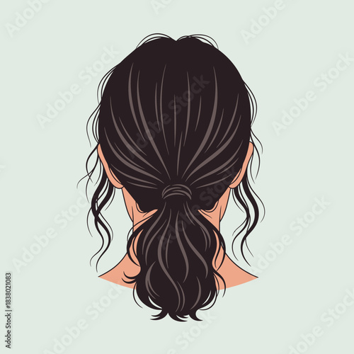 Vector Illustration of Woman Hair Style with Wavy Ponytail in Modern Minimalist Style for Fashion and Beauty Design