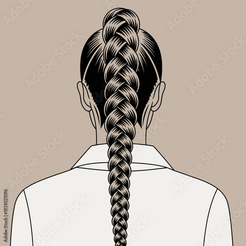 Minimalist Vector Illustration of Woman Hair Braid in Monochrome Style for Fashion and Beauty Branding