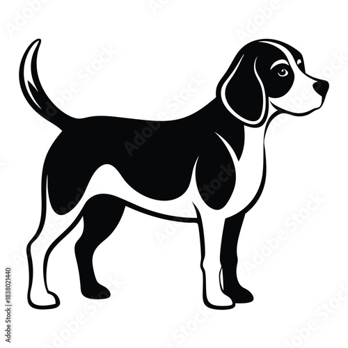 beagle black and white silhouette on white background