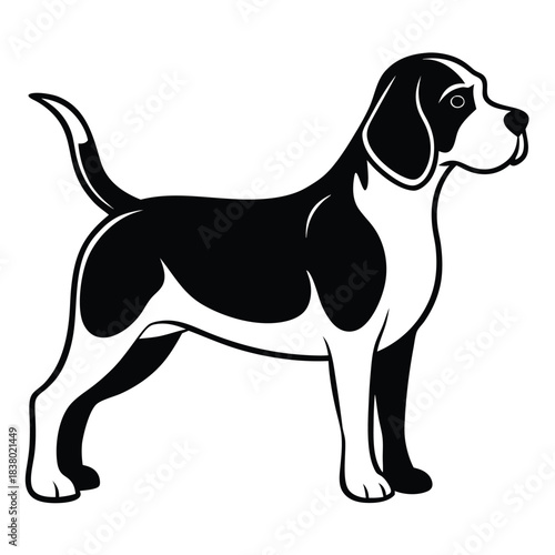 beagle black and white silhouette on white background