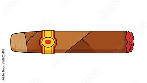 Brown Cigar With Yellow And Red Band Illuminated By Warm Light Isolated On Black Background Detailed Vector Art