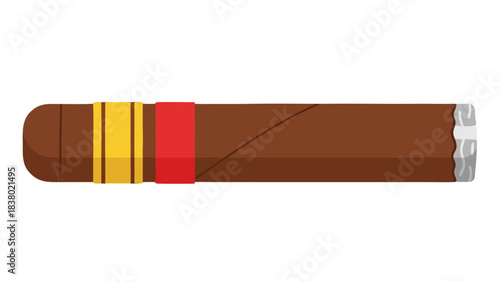 Brown Cigar With Red Yellow And Silver Bands On Black Background Isolated Product Shot