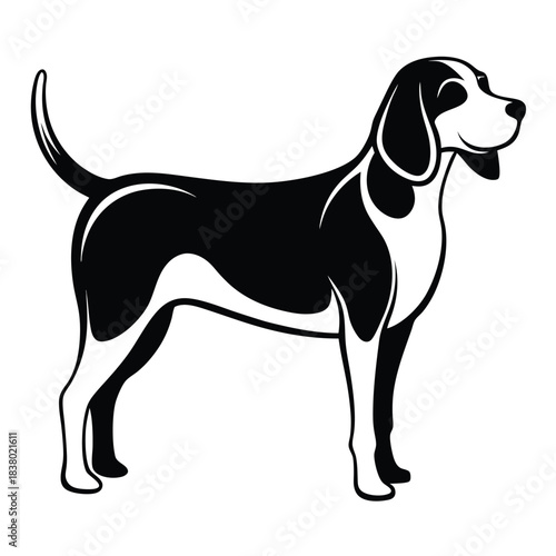 beagle black and white silhouette on white background