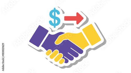 Business Handshake Agreement Icon With Dollar Sign and Arrow Symbolizing Financial Transaction And Partnership In Flat Design Style
