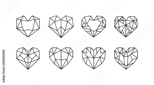 Collection of eight abstract geometric shield shapes in a minimalist line art silhouette