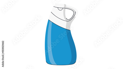 Cartoon Blue Liquid Cleaning Product Bottle With White Cap And Handle Against A Black Background