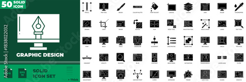 Graphic Design Solid Editable Icons set