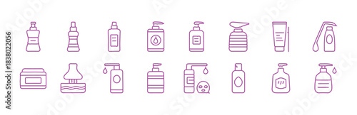 Vector line icons for Hair and Skin Care, including Shampoo - fully editable.  Icons for products that promote hair and skin health.
