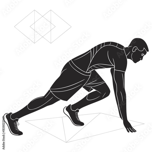 Silhouette vector illustration of people in dynamic action poses with swords and athletic movement