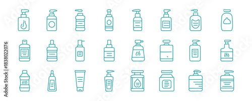 Shampoo and Hair & Skin Care - vector icons that are editable.  Icons representing products for hair and skin health.