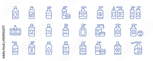 Hair and Skin Care, Shampoo - editable vector line icons.  Icons for hair and skin health products.