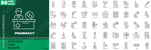 Pharmacy Line Editable Icons set