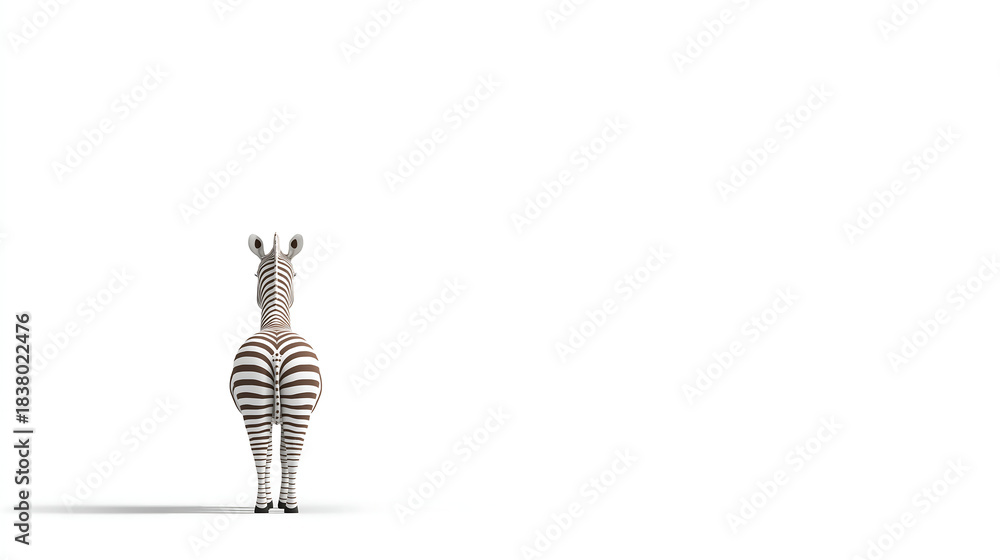 Naklejka premium Realistic backside of zebra on white background, frontal view