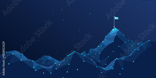 A polygonal mountain range with a flag atop the highest peak