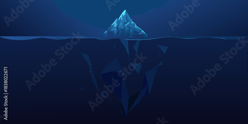 A solitary iceberg floats amidst the deep dark blue ocean waters