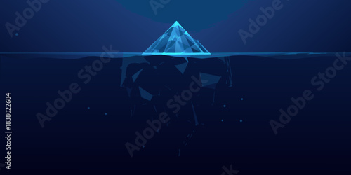 Submerged iceberg with visible tip and hidden mass beneath the water surface