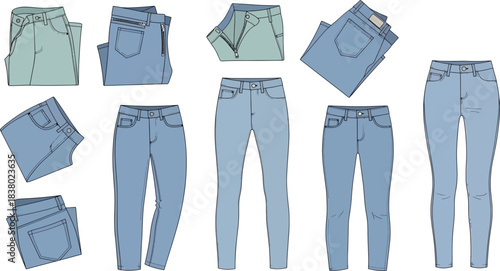Collection of Blue Denim Jeans and Pants in Various Styles and Fits