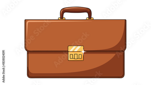 Classic Brown Leather Briefcase with Golden Lock and Handle Isolated on Black Background Detailed Vector Illustration of Business Accessory
