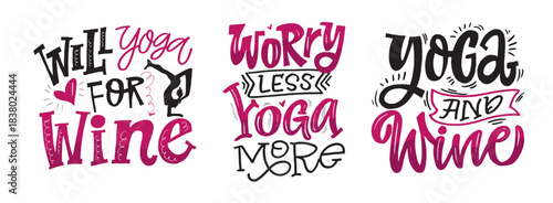 Hand drawn doodle lettering quote about yoga, gym, fitness, sport. Lettering for t-shirt design, mug print, bag print, clothes fashion. 100% hand drawn vector image.
