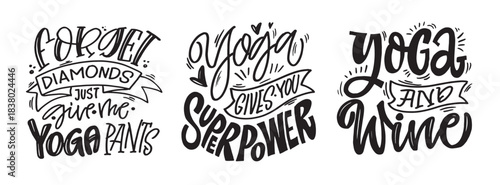 Hand drawn doodle lettering quote about yoga, gym, fitness, sport. Lettering for t-shirt design, mug print, bag print, clothes fashion. 100% hand drawn vector image.
