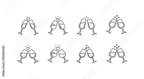 Eight abstract geometric figures in a silhouette style representing abstract characters or symbols silhouette