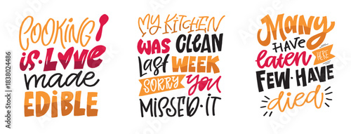 Hand drawn doodle lettering quote about kitchen, cooking. Lettering for t-shirt design, mug print, bag print, clothes fashion. 100% hand drawn vector image.
