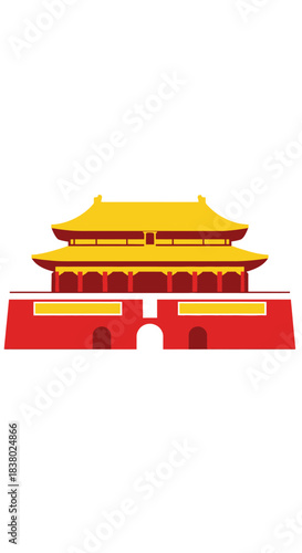 Traditional Chinese Gate Building Vector Illustration.