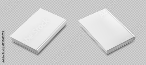 Realistic textbooks with blank cover page. Vector isolated closed publication with sheets of paper, mockup of personal diaries or encyclopedias. Studying and knowledge material from library