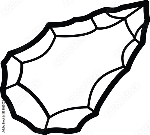 Black outline illustration of a prehistoric stone tool artifact ancient chipped stone