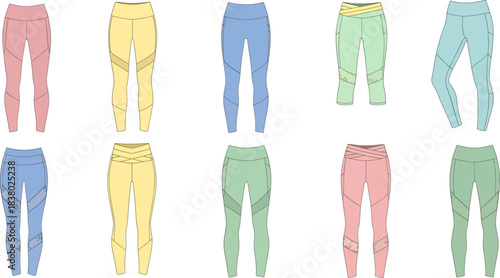 Colorful Athletic Leggings Display in Bright Studio Setting