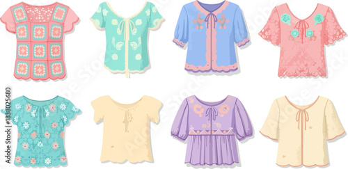Colorful Floral and Crochet Baby Girl Tops Set of Eight