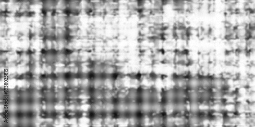 Grunge halftone gradient background. Faded grit noise texture. White and black sand wallpaper. Retro pixelated backdrop. Anime or manga style comic overlay. graphic design textured template modern