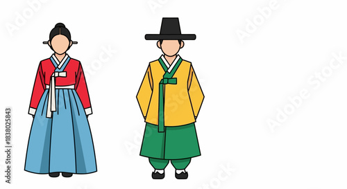 Traditional Korean Hanbok clothing worn by a man and a woman.