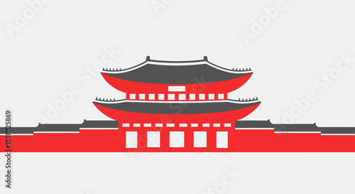Traditional Korean Palace Architecture with Red and Black Roof.