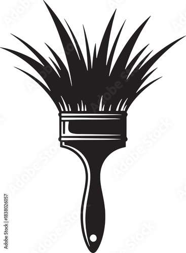 Black silhouette of a paint brush with bristles spread out
