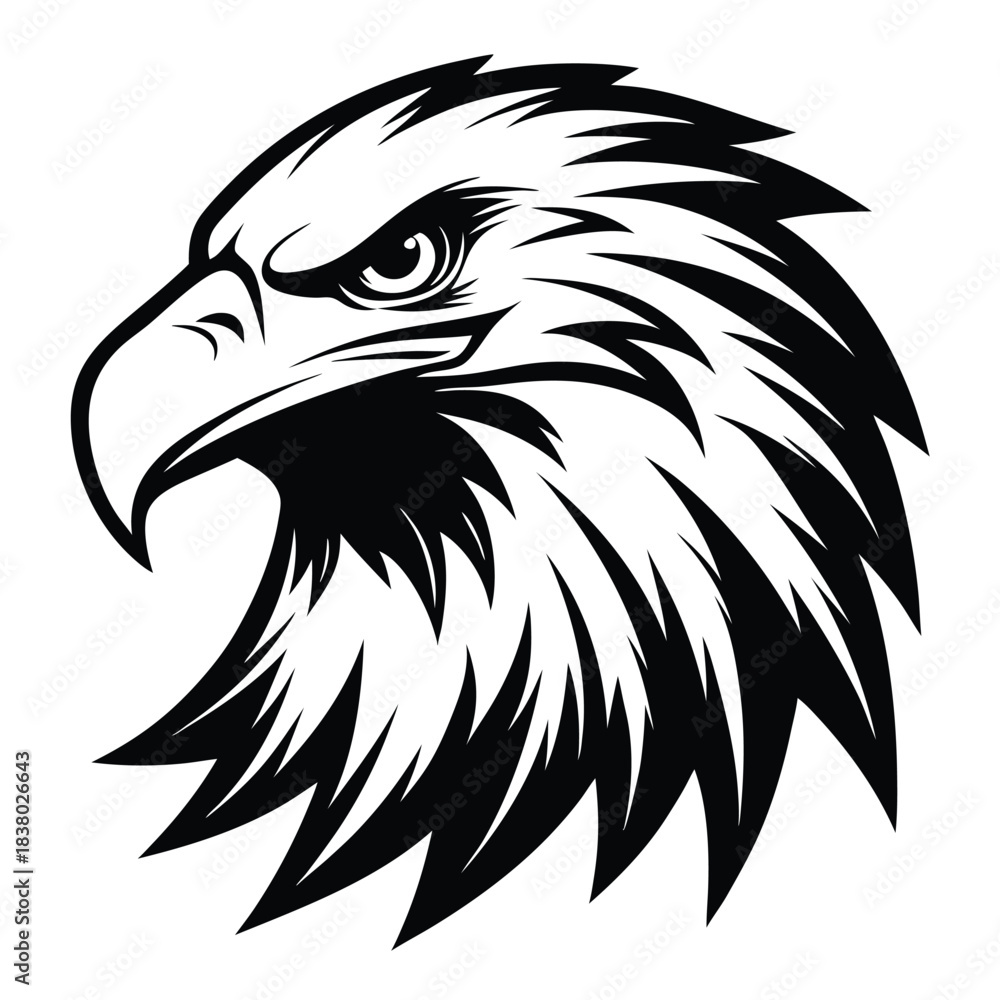 Fototapeta premium american eagle head black and white silhouette on white background