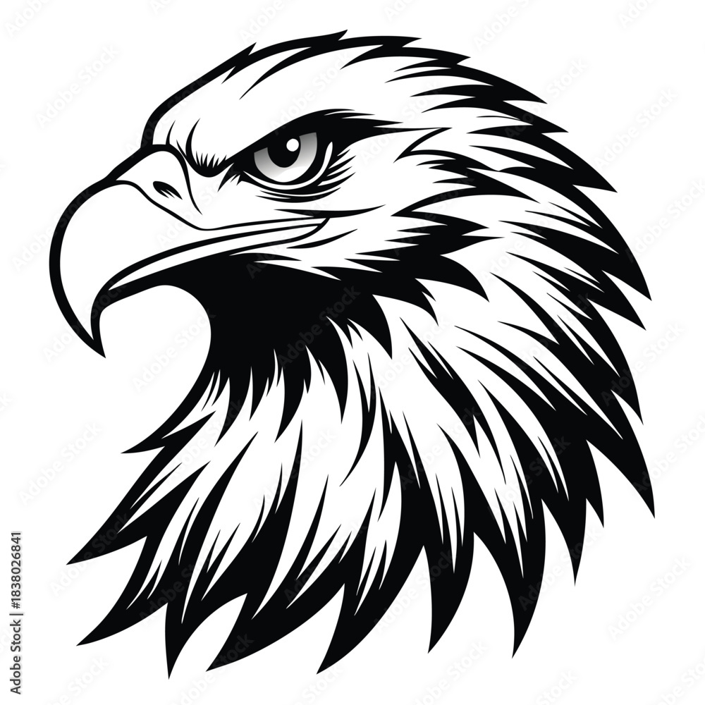 Obraz premium american eagle head black and white silhouette on white background