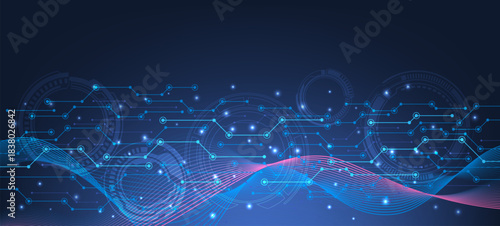 Abstract digital background with a printed circuit board. Modern digital communication technologies. Digital technologies.