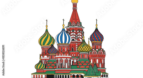 Vibrant and iconic Saint Basils Cathedral illustration.