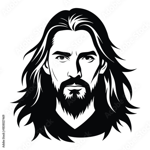 a long hair and bearded man black and white silhouette