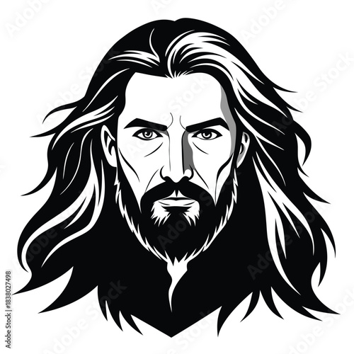 a long hair and bearded man black and white silhouette