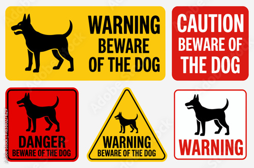 Customizable Dog Warning and Danger Signs in Vibrant Colors for Effective Communication