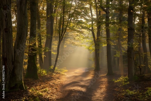 Serene Forest Path with Morning Light